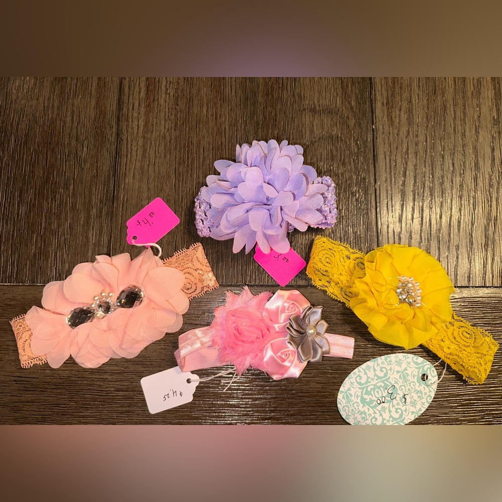 NWT Handmade Flower Headbands Infant Baby Child Girl Gemstone Shabby Rose Formal